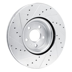 Audi SQ5 Sportback Brake Rotor (1) - Front Right - R1 Concepts - Drilled & Slotted - Silver - `18-`25